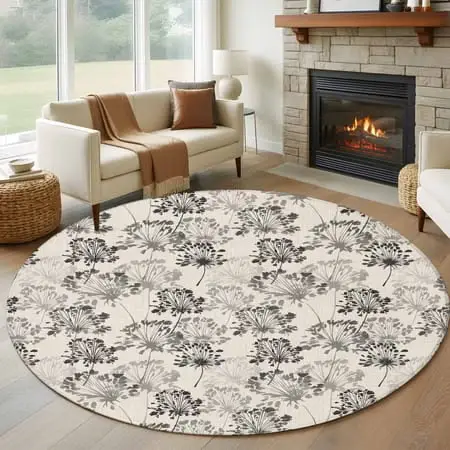 Fascination Flower Silver Round Carpets